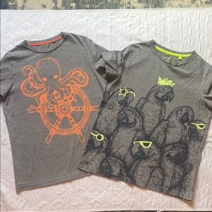 Boden Kids Gray Tee Set with Neon Orange Octopus & Neon Yellow Parrots 13/14